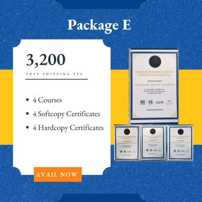 Package E Php 3200: 4 Courses, 4 Soft copy and Hard copy certificates. Avail now!