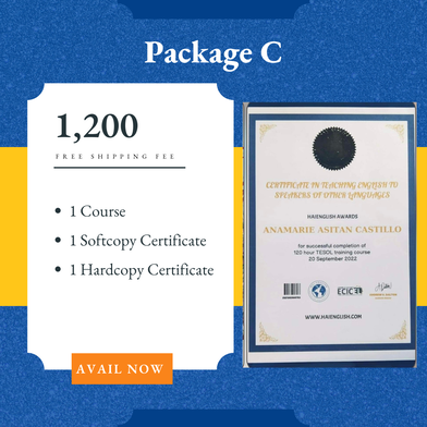 Package C Php 1200: 1 Course, 1 Soft copy and Hard copy certificate. Avail now!
